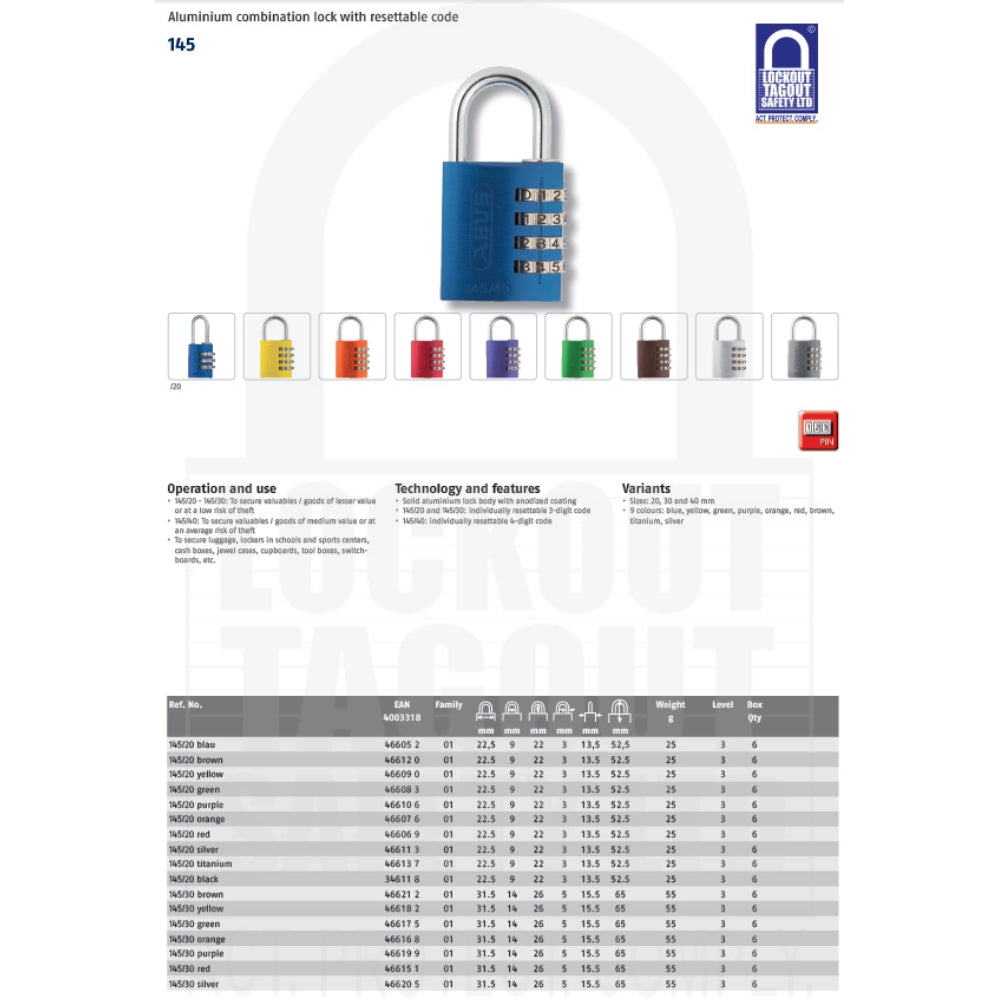 145/20 Series Abus Combination Padlock