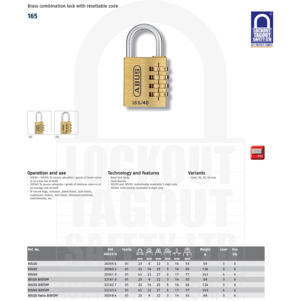 165/20 Series Abus Combination Padlock