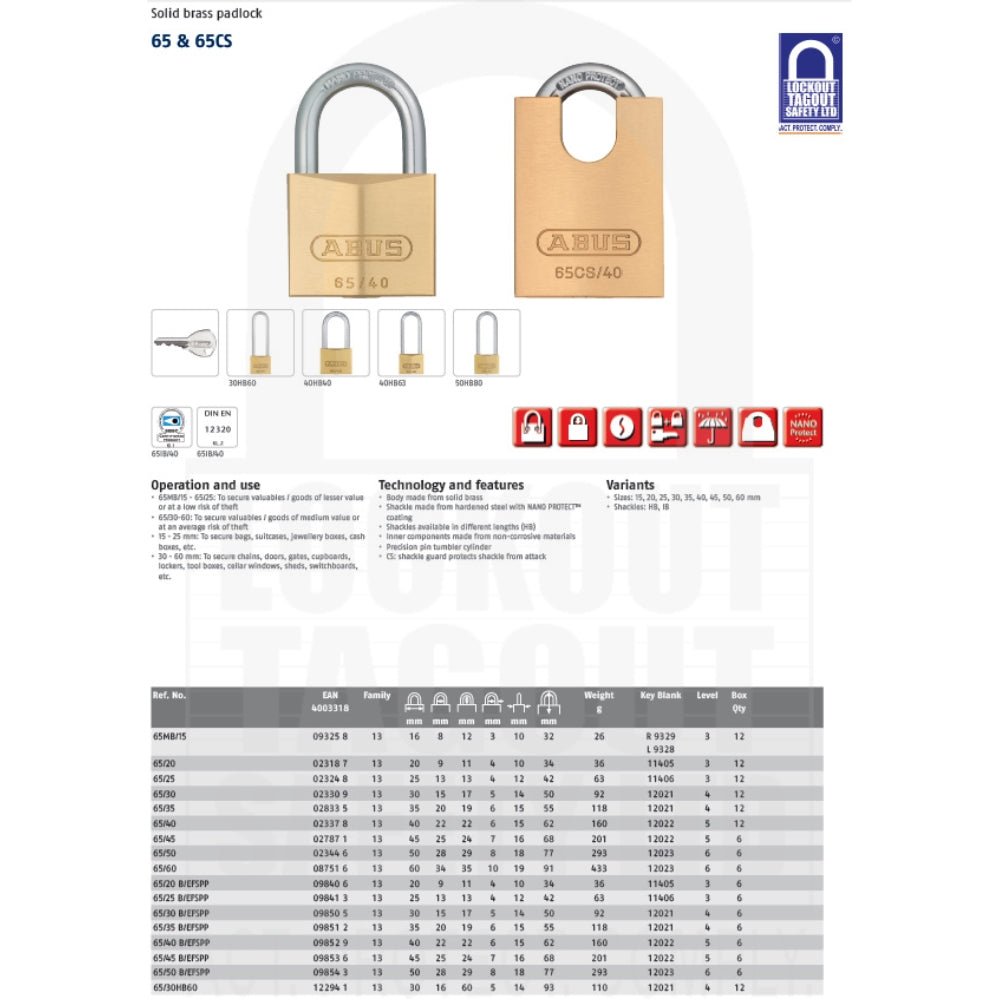 65CS Series Brass Close Shackle Padlocks