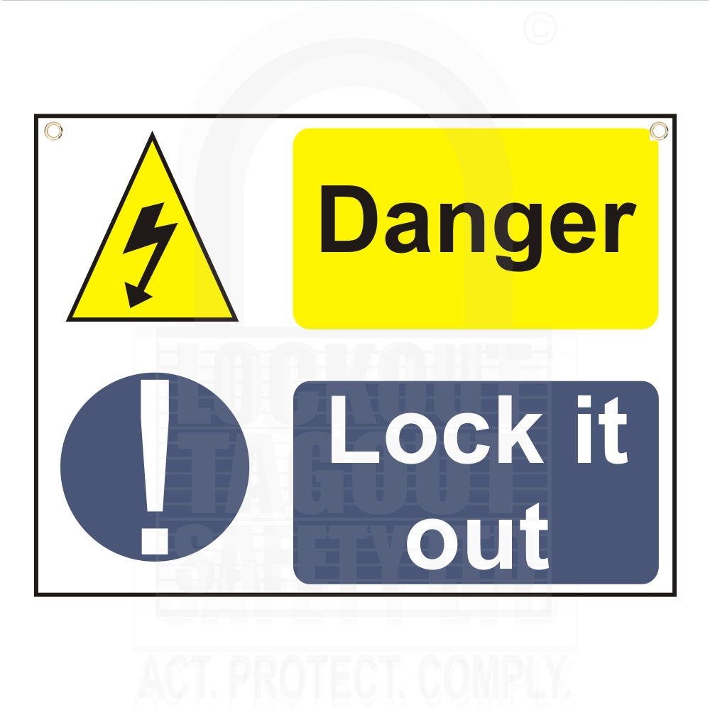 "2  message sign  Danger   Lock it out" Sign 450 x 600mm